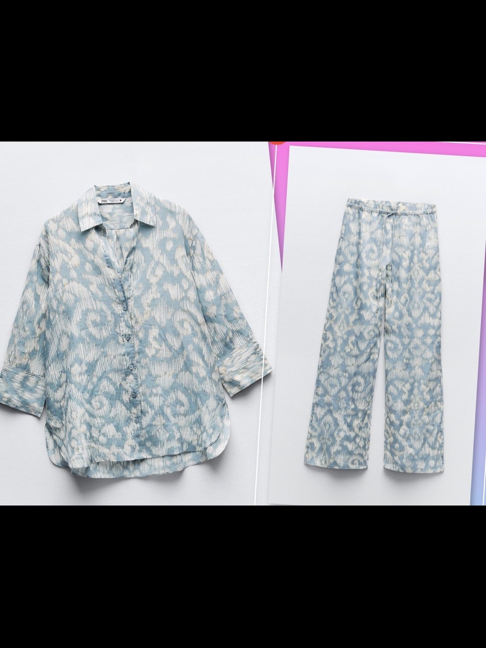 Set Zara women 

Light Blue Ikat Print women  Set - Button Shirt & Pants